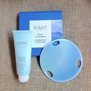 ESPA exfoliating body polish and Kayo silicone body scrubber bundle both NEW
